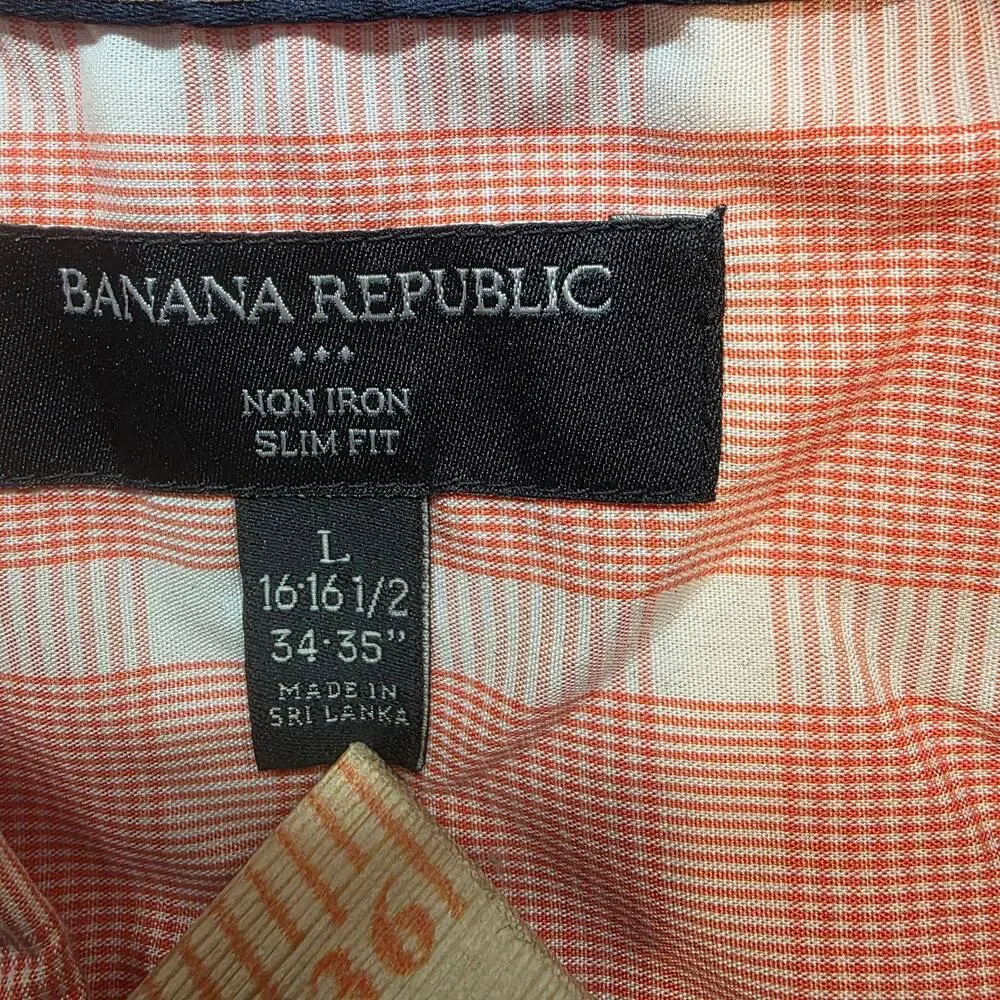 Banana Republic Dress Shirt Mens 16.5 34/35 Pink Plaid Non Iron Slim Fit Cotton